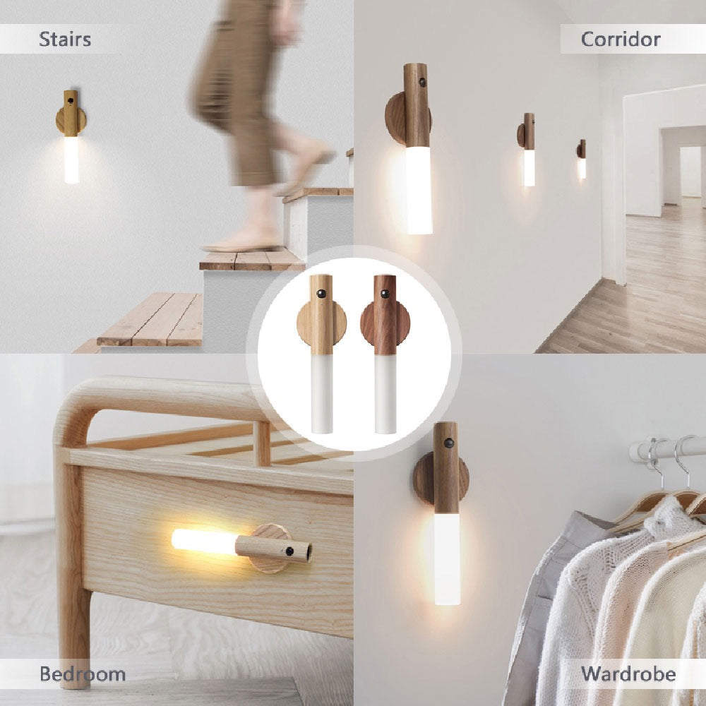 Wood-grain rechargeable led wall light